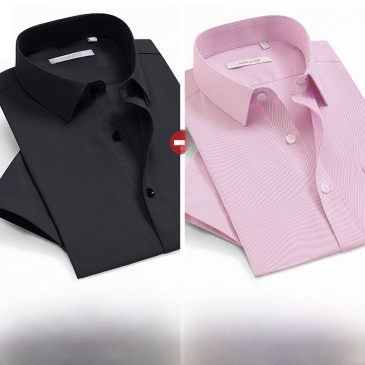 ROMON%20%7C%20Lormen%20Summer%20New%20Men's%20Short%20Sleeve%20Shirt%20Business%20Casual%20Anti-Wrinkle%20Workwear%20Lightweight%20Polyester%20Cotton%20Blend%20Shirt%20-%20Image%207