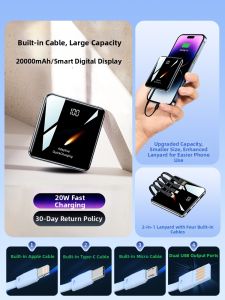 BEILESHI | High Capacity Fast Charging Portable Charger with Built-in Cable 20000mAh