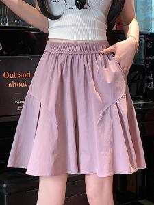 Quần Short Nữ Ice Silk Màu Hồng Quần Dài Ống Rộng Co Giãn Cạp Cao Quần Dài Năm Mảnh Quần Dài Mùa Hè Quần Dài Thoải Mái
