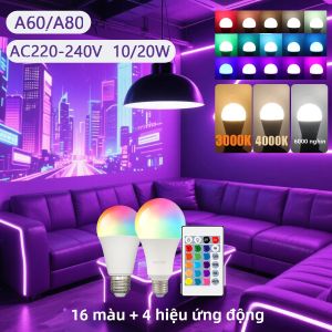 2 Bóng Đèn LED RGB Đổi Màu E27 Có Thể Điều Chỉnh Độ Sáng 10W 20W RGBW Đèn Thần Kỳ Trang Trí Nhà Cửa Tiệc Tùng Và Chiếu Sáng Phòng Ngủ AC 220V
