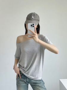 Áo Thun Nữ Dáng Rộng Hai Mặt Tay Ngắn Mùa Hè Thiết Kế Mỏng Một Bên Vai Thường Ngày Phong Cách Đường Phố Thường Ngày