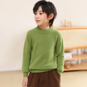 100 Pure Wool Kids Woolen Sweater Thickened Half-High Collar Knitting Sweater Bottoming Shirt Boys and Girls round Neck Cashmere Sweater