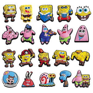 20Pcs Spongebob Shoe Charms Set Cartoon Clog Sandal Accessories DIY Shoe Decoration Wristband Buckle Kids Party X-mas Gifts