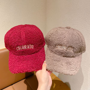 Lamb Velvet Baseball Cap Childrens Casual Style Face Slimming Cold Proof Duckbill Cap Baby Hat round Top Bent Brim Embroidery