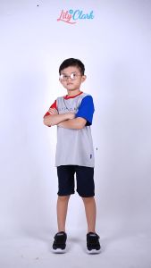 Lily And Clark Baju Anak Laki-Laki Warna Abu Combie Merah KLC24