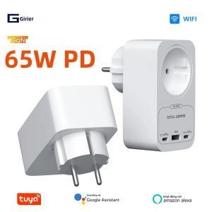 Ổ Cắm Điện Thông Minh GIRIER Tuya Smart WiFi 65W GaN Với Cổng USB A/C Sạc Nhanh Tương Thích Với Phích Cắm EU/UK/US/FR Điều Khiển Từ Xa Bằng Alexa
