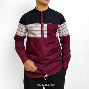 SAJUAK - Koko Lengan Panjang Variasi Salur Garis Garis/Pakaian Pria/Baju Muslim Pria/Baju Combinasi