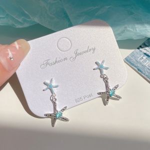 ต่างหูปลาดาว Blue Ocean เข็มเงิน หางปลาสด ดีไซน์ ฤดูร้อน วันหยุด ผู้หญิง เครื่องประดับ เครื่องประดับแฟชั่น