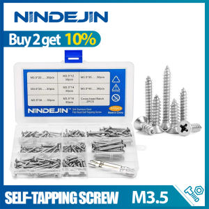 NINDEJIN ชุดสกรู242ชิ้นสกรูหัวแบนสเตนเลสสตีลสกรูเกลียวปิดด้วยตัวเองชุดสกรูไม้ Phillips จำนวน M3.5ชิ้น