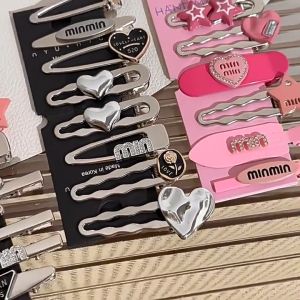 Pharaoh🍓Set Jepitan Rambut Jantung Bintang Y2K Jepitan Duckbill Logam Gaya Manis Keren untuk Poni Gadis