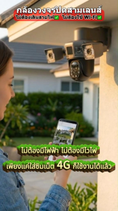 กล้องวงจรปิดโซล่าเซลล์ 3 เลนส์ 3 ภาพ 15MP 4K UHD ใส่ซิมเน็ต 4G แถมแผงโซล่าเซลล์ 2 ชิ้น กันน้ำ กันฟ้าผ่า CCTV solar