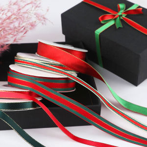 Christmas Ribbon Strip Baking Cake Ribbon Red Colored Ribbon Ribbon Ribbon Bowknot Gift Bag Decoration Green Golden Edge