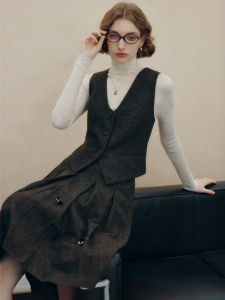 FAMANXUAN | Vintage Intellectual Style Wool Tweed Waistcoat 2025 Winter New