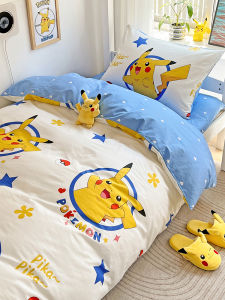 Pure Cotton Pokemon Pikachu Bedding Set Single Bed Linen Cover Three Piece Student Dormitory Bedding Four Piece Sheet Cover