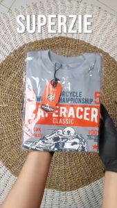 Kaos anak cowok distro motif kendaraan motor classic CAFERACER warna abu bahan adem sablon plastisol