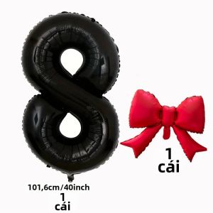 Bóng Bay Số Khổng Lồ 40 Inch Màu Đen Có Nơ Đỏ Bằng Giấy Nhôm Trang Trí Tiệc Sinh Nhật Kỷ Niệm Chủ Đề Kỹ Thuật Số 2 Gói