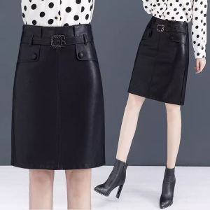 Haier Ning High Waist Real Leather Mini Skirt Womens Fashionable Autumn Winter Sheepskin Short Skirt Slimming Bodycon Half-length Skirt