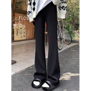 Elegant Novelty High Waist Slimming Fleece Lined Knitted Casual Flared Pants