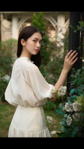 EMROSE Áo tay raglan cài hoa ngực Suzuran Shirt