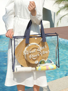 Large Capacity Waterproof Transparent Beach Bag Separate Wet And Dry Tote Bag Fitness Swimming Storage Bag Shoulder Handbag