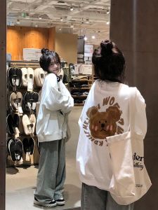 โอเวอร์ไซส์ แขนยาว ผ้าขนแกะ เรียงรายคอกลม Hoodless เสื้อสเว็ตเชิ้ต ผู้หญิง ฤดูใบไม้ร่วง ฤดูหนาว สตรีทสไตล์ หลวม Fit พิมพ์ เสื้อแจ็คเก็ต