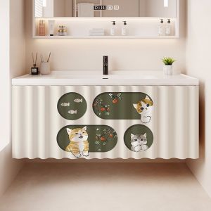 VIKAMA Hoa Trắng Have Nice Day Rèm Cửa Kem Hoa Xanh Viền Lá Polyester Phòng Tắm Vanity Tủ Bao Trang Trí Nhà