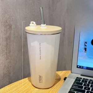 Tyeso Thermal Cup Womens Ice Dominator 2025 New High Aesthetic Large Capacity Straw Coffee Cup for Office Stainless Steel