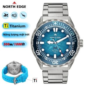 Đồng Hồ Lặn Chạy Bằng Năng Lượng Mặt Trời NORTH EDGE TRITON-TI Titanium Đồng Hồ Nam Thạch Anh Chống Nước 300M Dây Đeo Silicon Sang Trọng Đồng Hồ Bơi Chống Nước