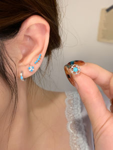 Blue Turquoise Titanium Steel Spiral Ear Bone Studs Sleep Friendly Womens Earrings Fashionable Korean Style Jewelry