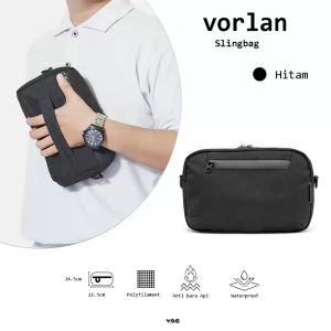 Sling Bag Pria YMG EXCLUSIVE Anti Air Nylon Hitam dengan Desain Polos