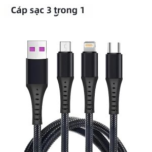 Cáp Sạc Nhanh 3 Trong 1 3A Với Cổng Sạc Đa Năng Mini USB & Type-C Dành Cho iPhone Huawei Samsung - Dây Sạc Đa Thiết Bị