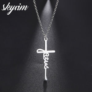 SKYRIM Golden Jesus Cross Necklace+Thin Cross Chain Womens Necklace Fashion Jewelry
