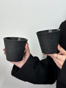 Retro Large Mouth Coffee Cup Black Glowing Drinking Cup American Style Latte Cup Home Use Ice Coffee Cup Beverage Glass Cup