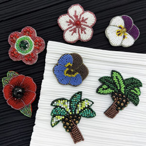 Phụ Kiện Trang Trí Hoa Đỏ Thủ Công Thêu Hạt Cho Quần Áo Mũ Túi Vải Dính Trang Trí Cây Chuối