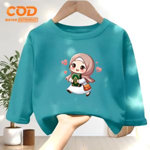 Pakaian atasan anak usia 1-12 tahun Bergambar Cute Girl Love lengan panjang bahan Babyterry