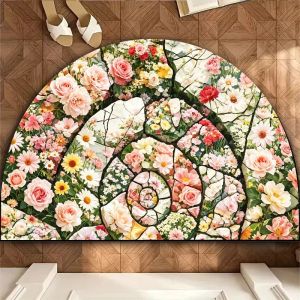 VIKAMA Colored Glass Flower Semi-Circular Floor Mat Anti Slip And Absorbent Carpet Bedroom Entrance Floor Mat Home Decoration