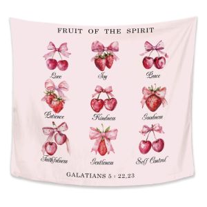 Pink Bow Christian Tapestry Jesus Cross Scripture Hanging Cloth Gentle Girl Style Wall Decoration in Bedroom and Dormitory