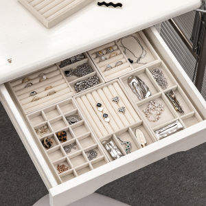 New Velvet Compartmented Jewelry Tray Drawer Necklace Ring Display Plate Bedroom Simple Style Storage Box Organizer