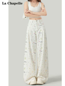 American Style Casual High Waist Wide Leg Jeans Womens Summer Cartoon Print Straight Cut Denim Pants Drapey Comfortable Fit