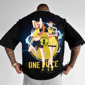 Harajuku One Piece Namiชายเสื้อยืดอะนิเมะพิมพ์ฤดูร้อนY2kผู้หญิงผ้าฝ้ายขนาดใหญ่แขนสั้นTee Casual Streetwear Tops