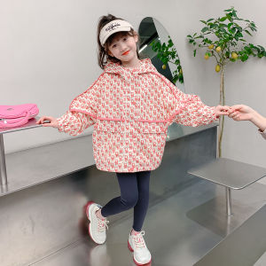 Trendy Girls Spring Autumn Sportswear Jacket Childrens Fall Clothes Fleece Lined Windbreaker Coat with Hat Zipper Closure