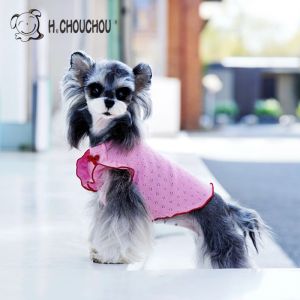 Princess Style Breathable Light Pink Dog Shirt with Flying Sleeves Summer Thin Vest for Teddy Schnauzer Dogs Casual Dog Clothes