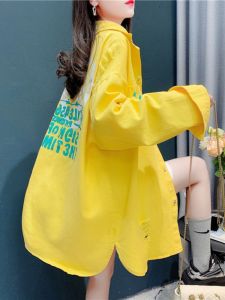 Fashionable Casual Denim Shirt Jacket Womens Spring Autumn Style Elegant Versatile Jacket Top Mid-Length Denim Clothing