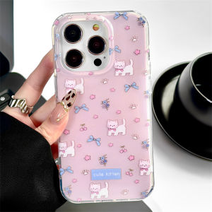 Sweet Sister Pink Cherry Cat Cute Mobile Phone Storage Box  16Pro 17 Advanced 14Pro 13 Trendy Organizer Digital Accessories
