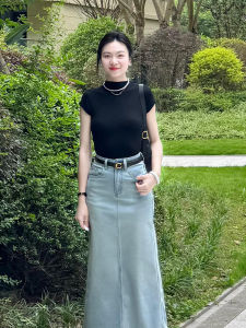 Áo Thun Tay Ngắn Ôm Vừa Vặn Màu Đen Cổ Cao Kiểu Hàn Quốc Cho Nữ Mùa Hè Áo Thun Tay Ngắn Thường Ngày Cổ Tròn