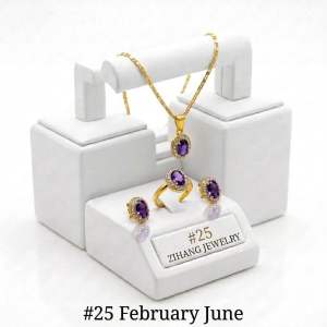 ZIHANG JEWELRY 24K Gold plated birthstone zirconia 3in1 jewelry set adjustable ring