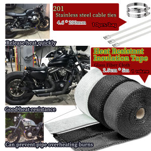 HB Motorcycle Thermal Wrap for Exhaust Pipe Cover Heat Resistant Cloth and Metal Cable Ties