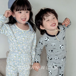 ชุดนอนเด็กผ้าฝ้ายผสม Lycra คอกลมแขนยาว อบอุ่น ใส่สบาย สำหรับเด็กชายและเด็กหญิง เสื้อผ้าในบ้าน ชุดนอนเด็ก