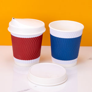 25pcs disposable paper cups double layered coffee cups thickened hot drink packaging cups with straight drinking lids