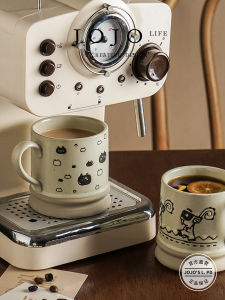 Creative Handmade Japanese Retro Thick Earthen Coffee Cup for Home Use Ceramic Coffee Cup with Single Ear Handle for Adults